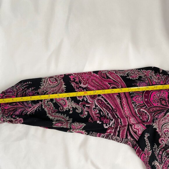 Karen Kane Paisley Balloon Sleeve V-Neck Crepe Blouse - Picture 4 of 8